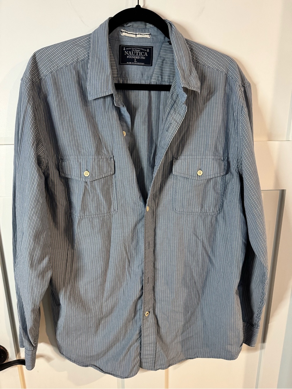 Nautica Blue & White Pinstripe Men’s Dress Shirt